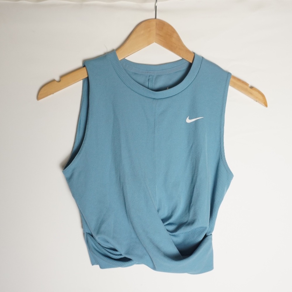 Nike Dri-FIT Ribbed Twist Front Tank Top Blue XS Sleeveless Yoga Training Crop